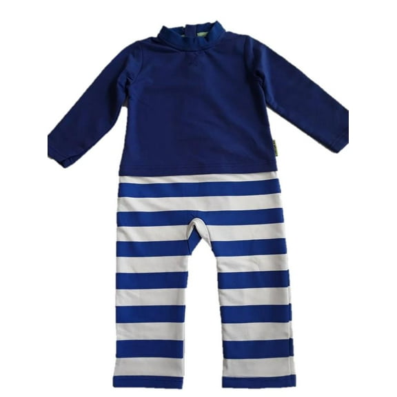 Strip Proof One-Piece Toddler Romper With a Back Zipper in Blue/White