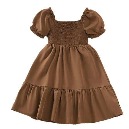 

QYZEU Girls Dresses Size 14 Girls Tiered Dress Girls Child Short Sleeve Solid Prints Beach Ruffles Summer Party Dresses Princess Dress