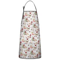 White Christmas Gnome Pattern Apron-Garden Aprons for Women with Pockets-Cotton Linen Waterproof Kitchen Cooking Gardening Aprons Adjustable for Kitchen,Cooking,BBQ and Salon 33"x27"