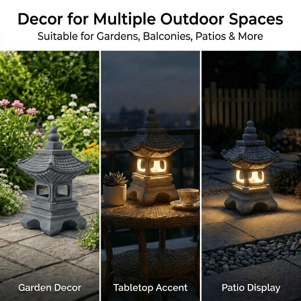 Lumiartisan 13.39in Resin Japanese Pagoda Solar Lantern Garden Statue, Gray