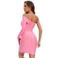 thumbnail image 5 of BEAUKEY Women Pink Bandage Dress Inclined Shoulder One Sleeve Female Bodycon Knee Length, 5 of 6