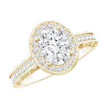 Rosec Jewels Moissanite Vintage Inspired Engagement Ring (1 Ct, 6X8 mm Oval, D-VS1 Quality), 18K Yellow Gold, US 7.50