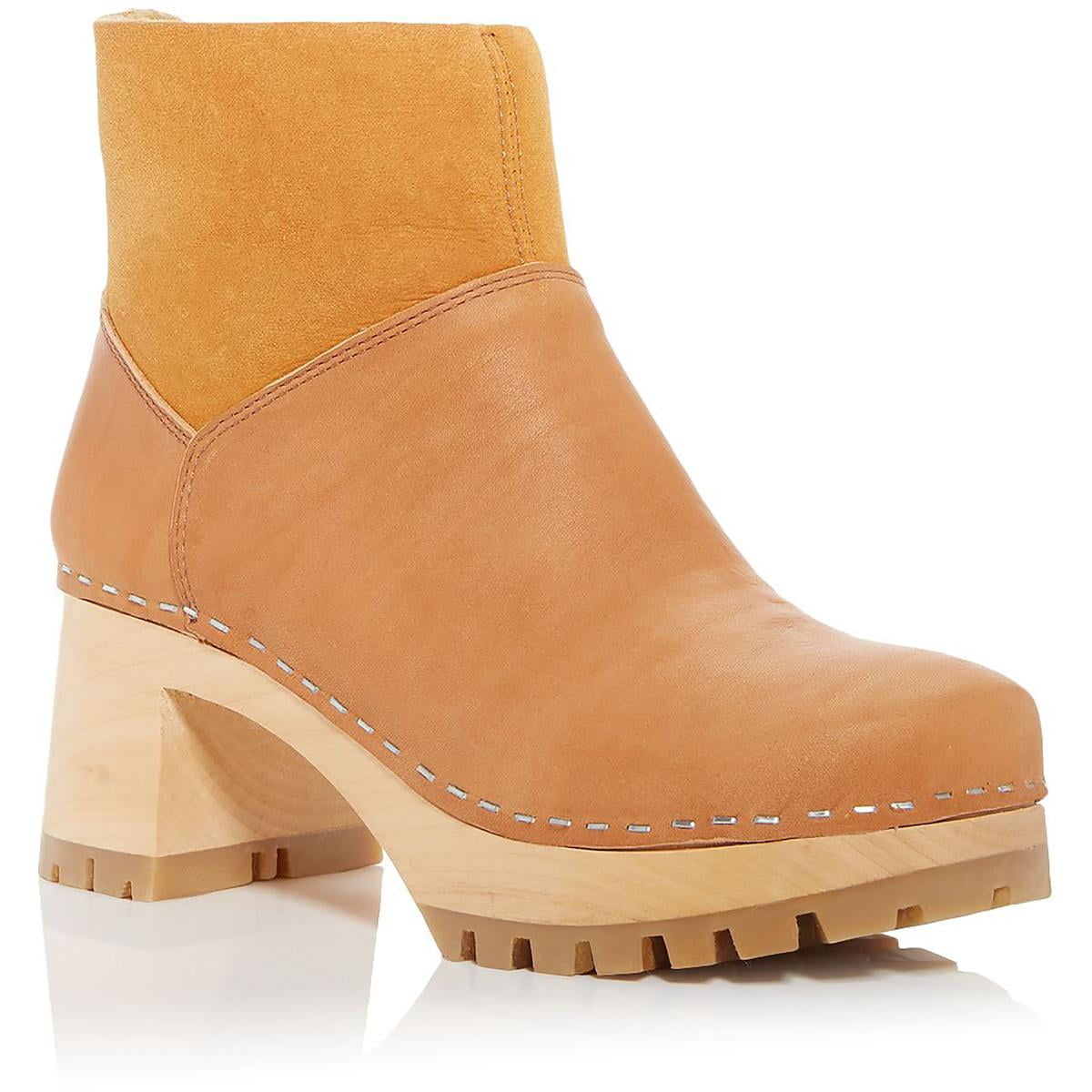 SWEDISH HASBEENS Womens Beige Lug Sole Stitchy Round Toe Block Heel Zip Up Leather Booties 38 Walmart