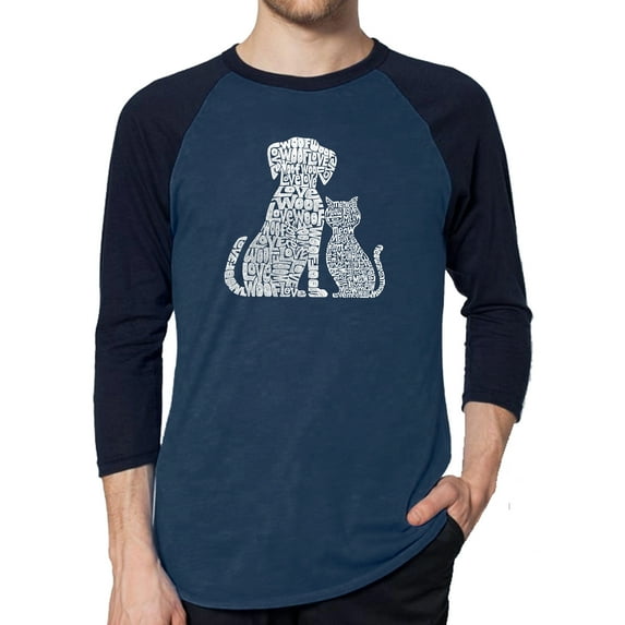Men's Raglan Baseball Word Art T-shirt - Dogs and Cats