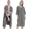 thumbnail image 4 of Women Robes Zipper Front Short Sleeve Full Length Housecoat with Pockets Loungewear, 4 of 11