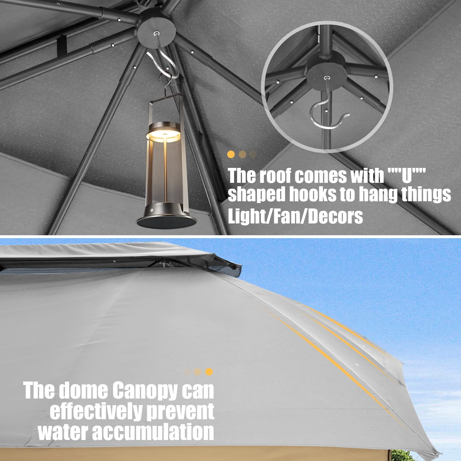 COBIZI 12X20 Heavy Duty Gazebo Outdoor Gazebo with Mosquito Netting and Curtains, Canopy Tent Deck Gazebo with Double-Arc Roof Ventiation and Metal Steel Frame Suitable for Lawn, Backyard, Patio,Gray