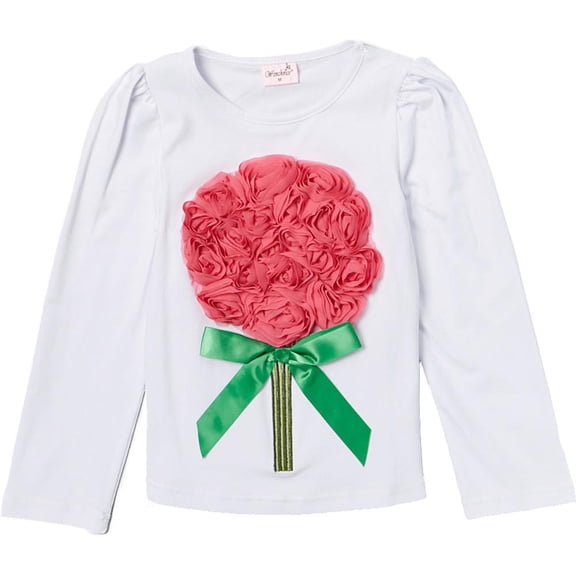 Wenchoice Girl's White Big Rose Tee - L(5T-6T)