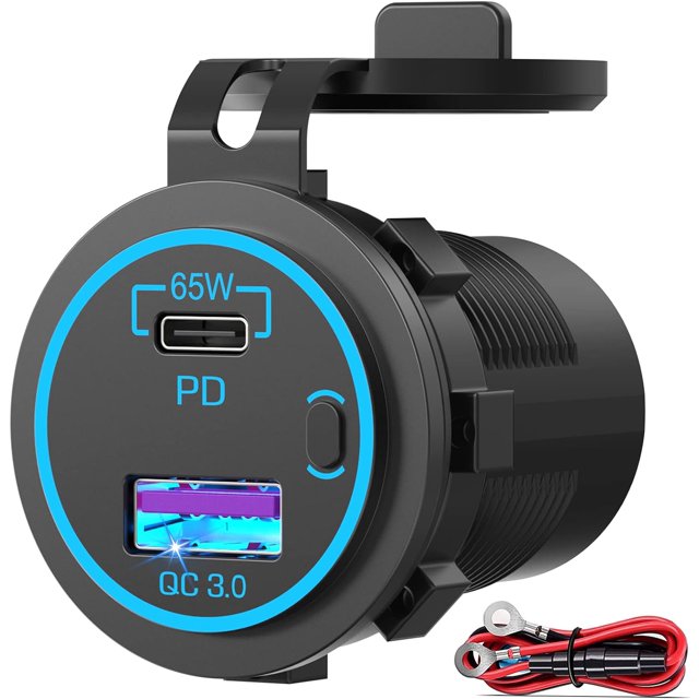 Toma USB para computadora portátil - 12V Quick Charge3.0 18W con interruptor de encendido Enchufe de cargador de automóvil impermeable de cuerpo largo