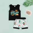 thumbnail image 2 of Baby Boy Outfit Seaside Resort Style Kids Boys' Summer Sleeveless Letter Coconut Tree Print Tank and Shorts Baby Outfits Black 0 Months-6 Months, 2 of 7
