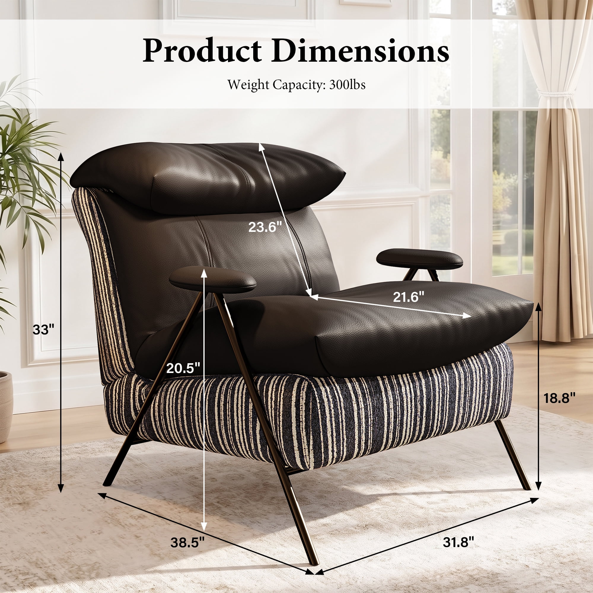 Aukfa PU Accent Chair, Modern Upholstered Armchair with Thick Padded Seat and Back for Living Room & Bedroom, Black