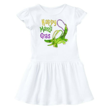 

Inktastic Happy Mardi Gras Cute Alligator with Beads Gift Baby Girl Dress