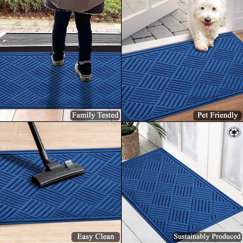 A1HC Indoor Outdoor Mat, Front and Back Entrance Welcome Mats, Large Front Door Patio Mats 24x36 Inches, Non-Slip Easy Clean Entrance Washable Large Size Doormats, Blue