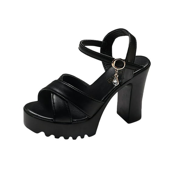 Heiheiup Sandales à Talons Hauts pour Femmes en Cuir, à Brides Croisées, Bout Ouvert, Semelle Épaisse avec Boucle