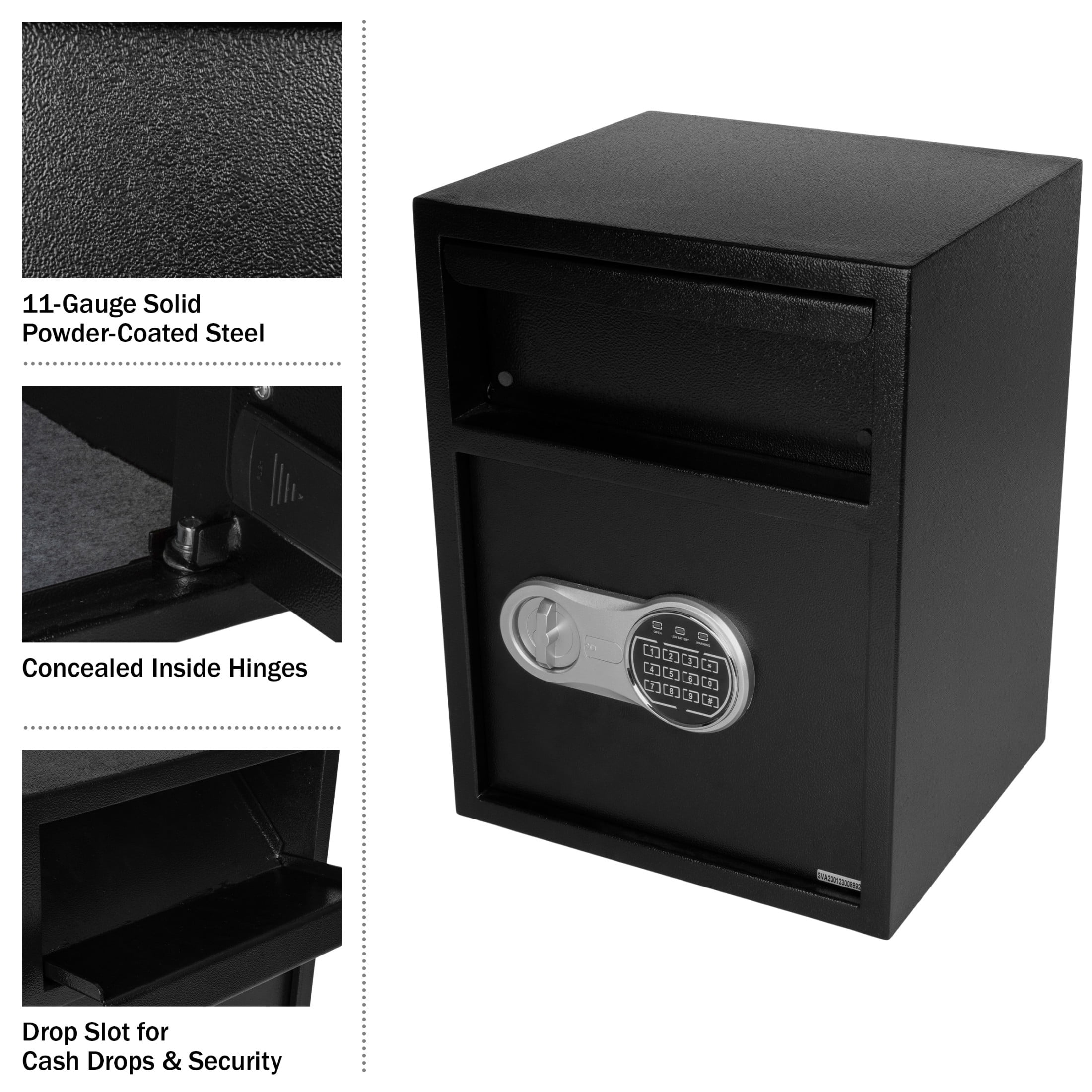 Paragon Safes Electronic Safe Deposit Box with Keypad and 2 Keys (Black)