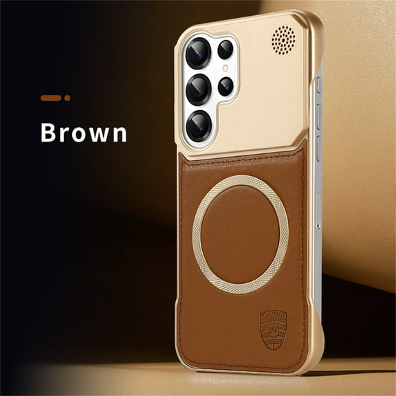 Allytechgroup for Samsung Galaxy S25 Ultra Case, PU Leather & Hard PC Bumper Shockproof Cover [Compatible with MagSafe] Magnetic Wireless Charging Lightweight Shell Protective Phone Case, Brown