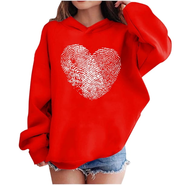 Sudadera con capucha y estampado de corazón de San Valentín, sudadera de manga larga para niños y niñas, chaqueta para niñas de talla mediana y grande.