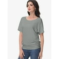 thumbnail image 7 of Women's Dolman Top Boat Neck Short Sleeve Solid Tees Casual T Shirt with Side Shirring Detail, 7 of 7