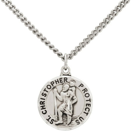 Brilliance Fine Jewelry Stainless Steel Round St. Christopher Medal Pendant Necklace, 24
