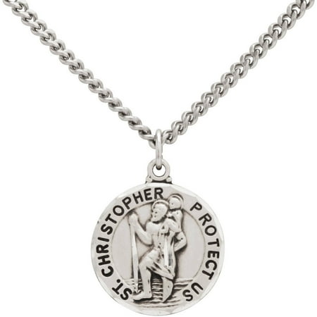 Stainless Steel Round St. Christopher Medal Pendant, 24