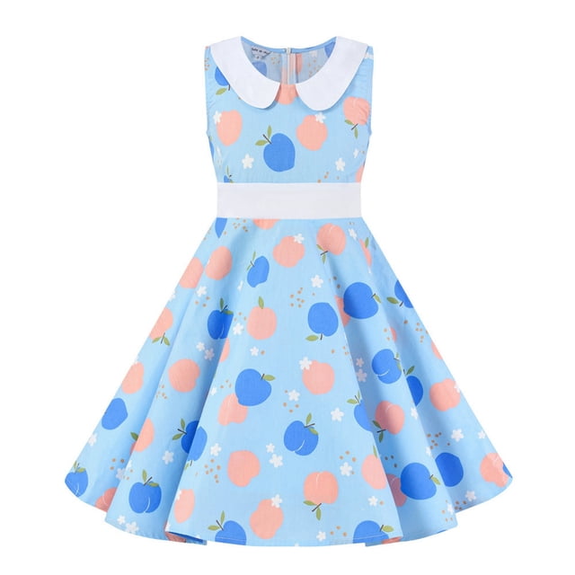 FYDUU Robes Filles Sans Manches Années 50 Vintage à Pois Robe de Soirée Rétro Col Peter Pan Décontractée Robe d'Été Quotidienne Invité de Mariage