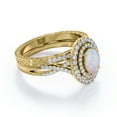 thumbnail image 3 of JeenMata Infinity Shank 1.5 Carat Egg-Shaped White Fire Opal and Moissanite Pave Duo Halo Victorian Bridal Set in 18K Yellow Gold Plating over Silver, 3 of 6