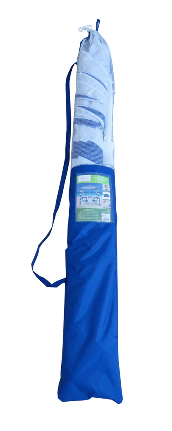 Mainstays 6 ft Blue and White Stripe Beach Umbrella, Sun Protection