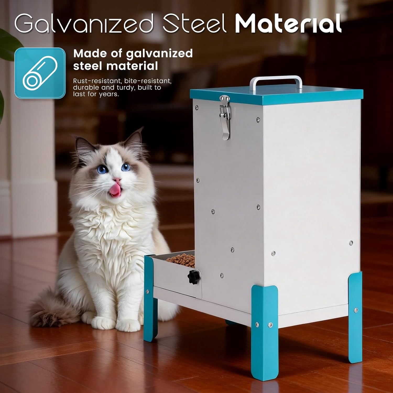 Automatic Dog Feeder 10L Auto Cat Feeder with Stand Gravity Dispenser Detachable Tray Galvanized Pet Station