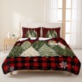 thumbnail image 3 of Quilts Twin XL Size Bedding Set, Red Christmas Lightweight Quilted Comforter, Green Xmas Trees Snowflake Rustic Plaid Soft Reversible Bedspread Coverlet with Pillow Covers for All Season, 68" x 98", 3 of 9