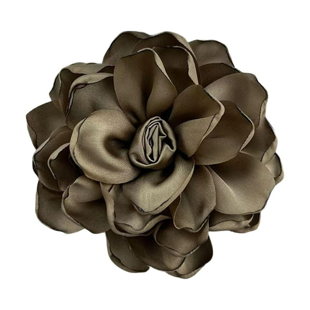 Broche floral de 10 cm, horquilla para el pelo, hecho a mano, para disfraz, vestido, traje, tela de satén, ropa Beige profundo