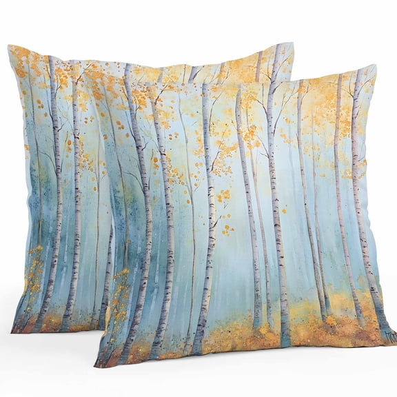 Waterproof Throw Pillow Covers Set of 2, 20x20 Inch Fall Forest Tree Decorative Pillowcases Outdoor Pillow Slip Cushion Covers Set for Couch Tent Retro Trunk Leaves Orange Blue