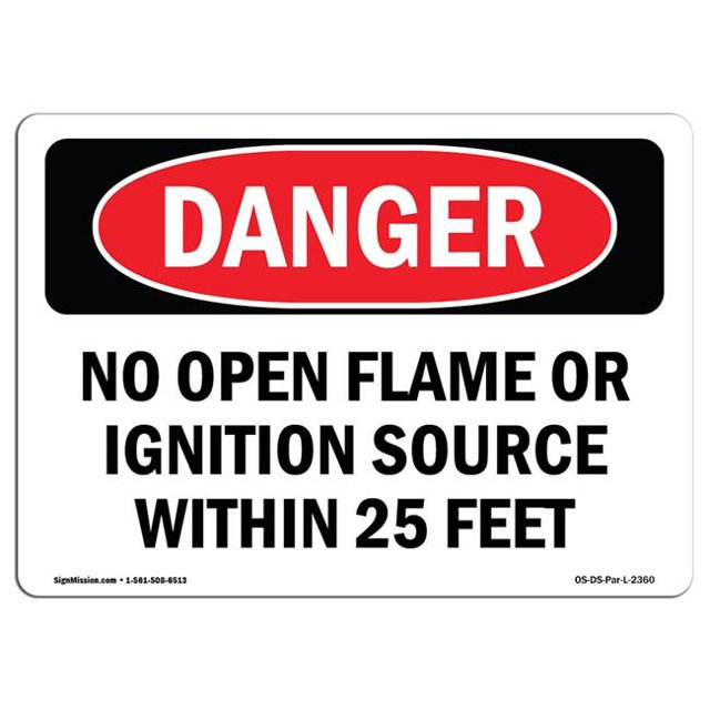 SignMission OS-DS-A-1218-L-2360 12 x 18 in. OSHA Danger Sign - No Open Flame or Ignition Source within 25 Feet