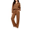 thumbnail image 4 of Women's 2 Piece Lounge Set Quarter Zip Pullover and Wide Leg Pants, Casual Fall Matching Outfit with Drawstring Waist and Pockets Tracksuit, 2XL, 4 of 5