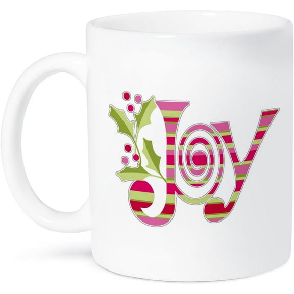 3dRose mug_60784_1 "Pink and Green Christmas Joy" Ceramic Mug, 11 oz, Multicolor