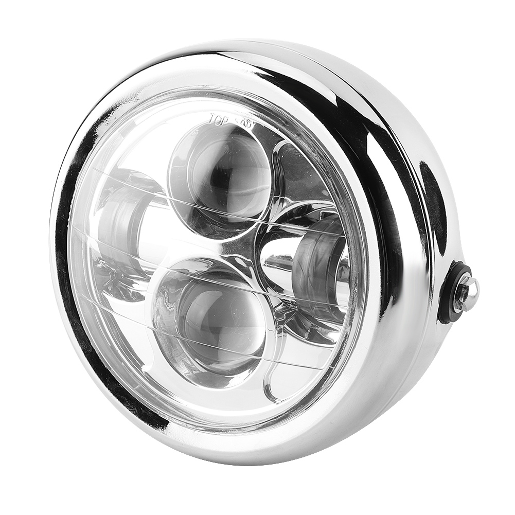 Tebru Motorcycle Headlight Universal Vintage Aluminum Retro LED Round
