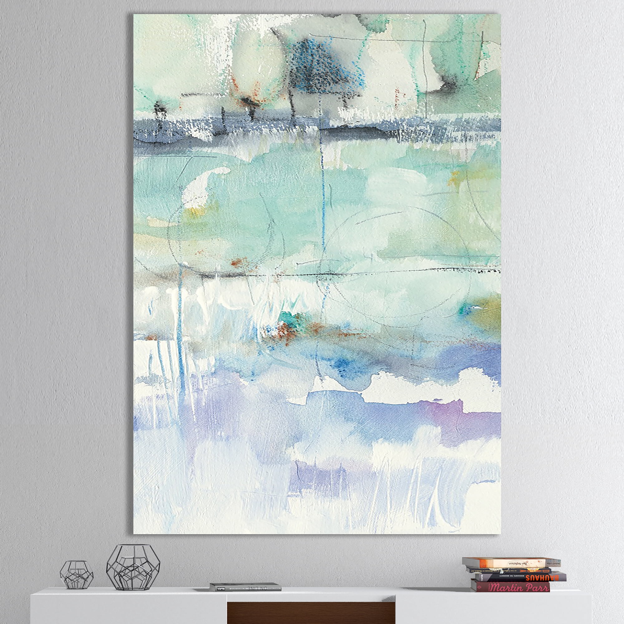Designart 'Blue Abstract Panel II' Geometric Premium Canvas Wall Art