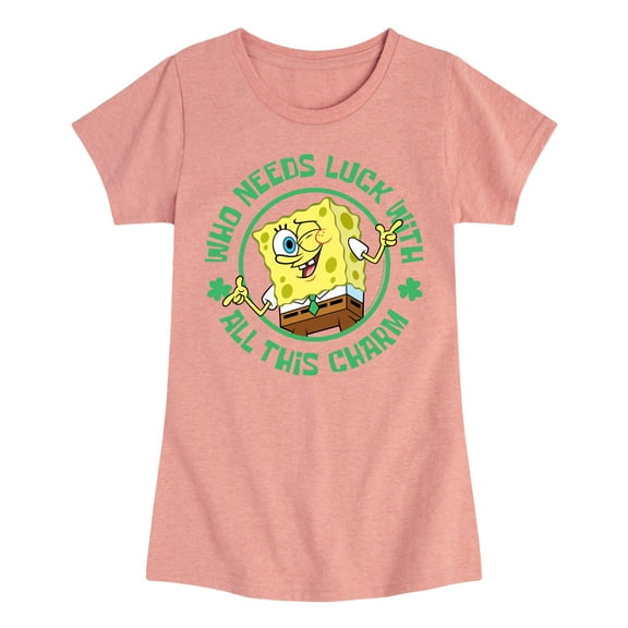 SpongeBob SquarePants - Who Needs Luck With This Charm - Girls Fitted Short Sleeve Tee