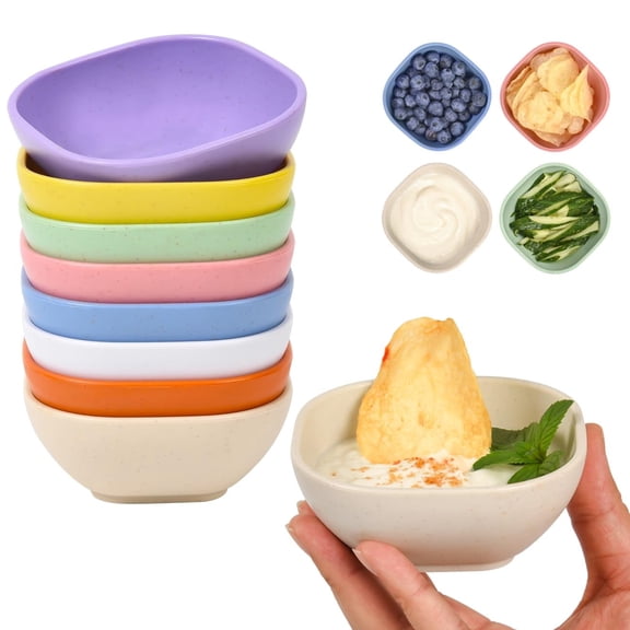 Wheat straw bowls 4.5 oz, unbreakable small bowls for sauce, ice cream, snacks, side dishes, lightweight and dishwasher safe, 8 pack, multicolor