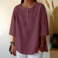 thumbnail image 2 of Cqxid525 Basic Tee Fall Tops Women's 3/4 Sleeve Cotton Linen Blouses Top T Shirt, 2 of 5