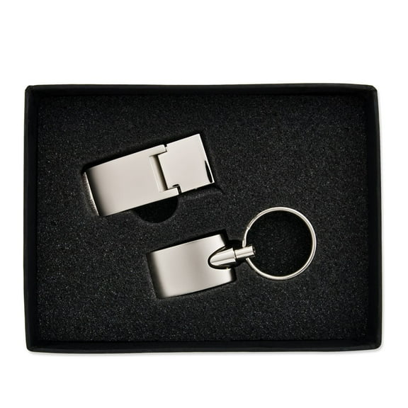 Nickel-plated Key Ring and Money Clip Set - Engravable Personalized Gift Item