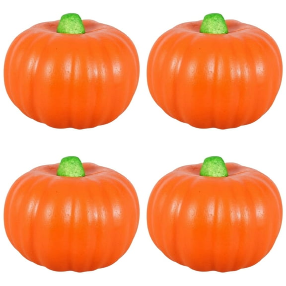 Four Orange Carvable Pumpkin Foam Decoration, 4.75 inches Pumpkin for Halloween Christmas Harvest Centerpiece DIY Decor