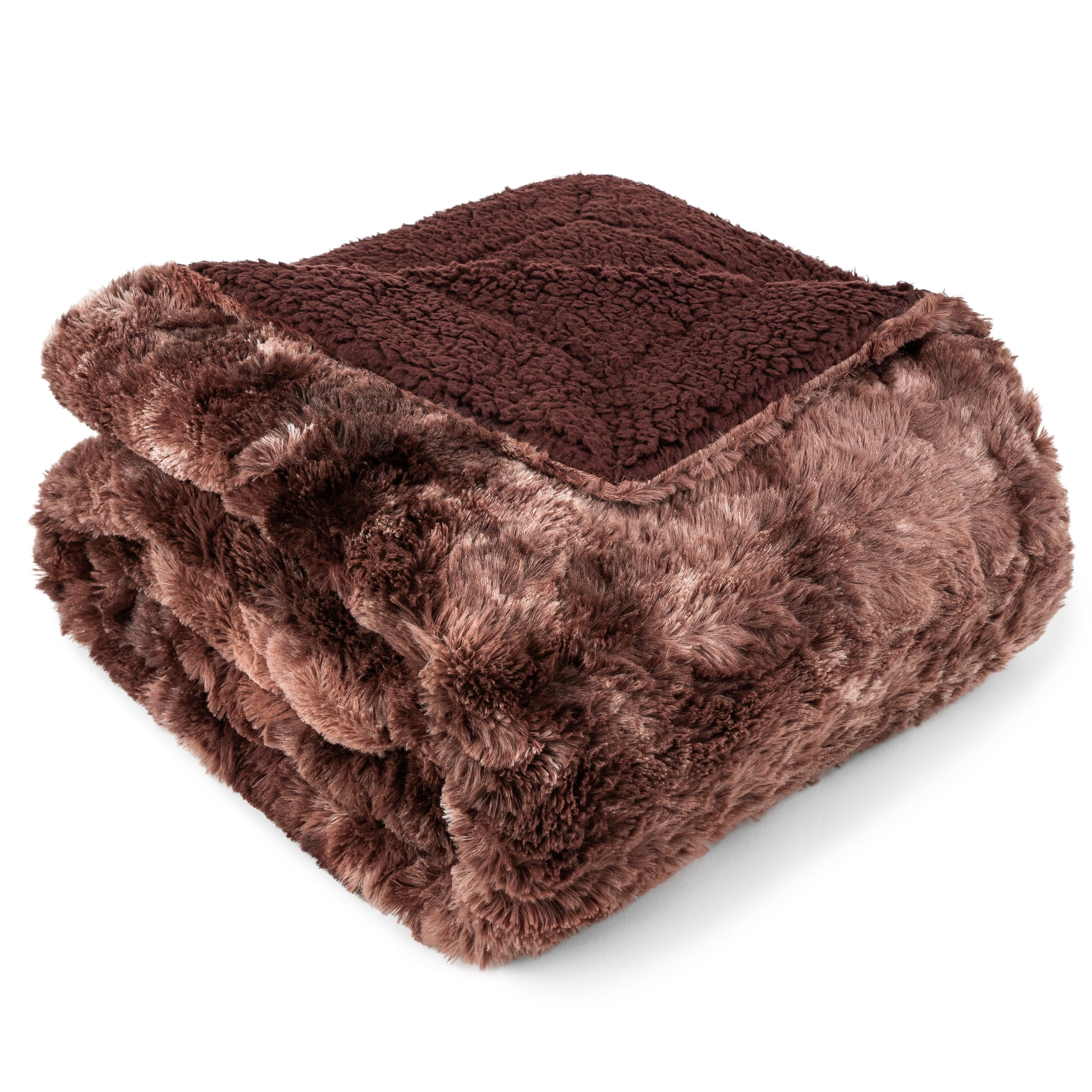 PAVILIA Faux Fur Throw Blanket Tie-Dye Brown, Soft Fuzzy Warm Sherpa Blankets & Throws for Bed, Fluffy Plush Thick Fleece Throw Blanket for Couch Sofa, Reversible Furry Shaggy Blanket, Brown 50x60