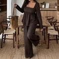 thumbnail image 3 of adaychics 2 Piece Outfits for Women Square Neck Long Sleeve Peplum Blouses Matching Wide Leg Pants Sets for Travel, 3 of 6