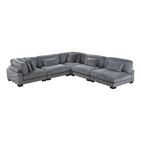 Pemberly Row 5-Piece CorduUpholstered Modular Sectional in Gray