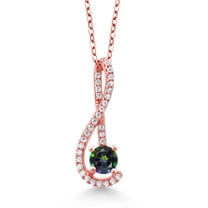 Gem Stone King 0.81 Ct Green Mystic Topaz White Created Sapphire 18K Rose Gold Plated Silver Pendant with Chain
