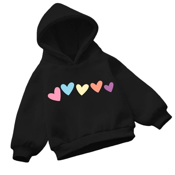 Coerni Boys Girls Sweatshirt Pullover Heart Print Graphic Hoodies with Pocket Long Sleeve Drop Shoulder Tops Holiday Trendy Jacket