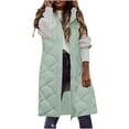 thumbnail image 4 of Womens Quilted Long Puffer Vest Jacket with Hood, Sleeveless Winter Down Coats Waistcoat Casual Warm Parkas Overcoat (XX-Large, Green), 4 of 6