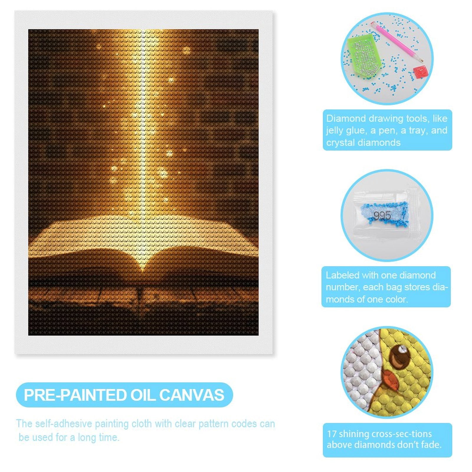 Diamond Art Kits for Adults, Light Beam Glow 5D Diamond Painting Kits for Adults Beginners, DIY Full Drill Diamond Painting, Gem Art and Crafts 12x16