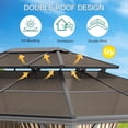 thumbnail image 3 of 10' x 13' Hardtop Aluminum Gazebo, Double Roof Outdoor Pergola with Sunshade Canopy, Netting & Curtains, Heavy Duty All-Weather Shelter for Patio, Garden, Deck, Poolside, Khaki, 3 of 7