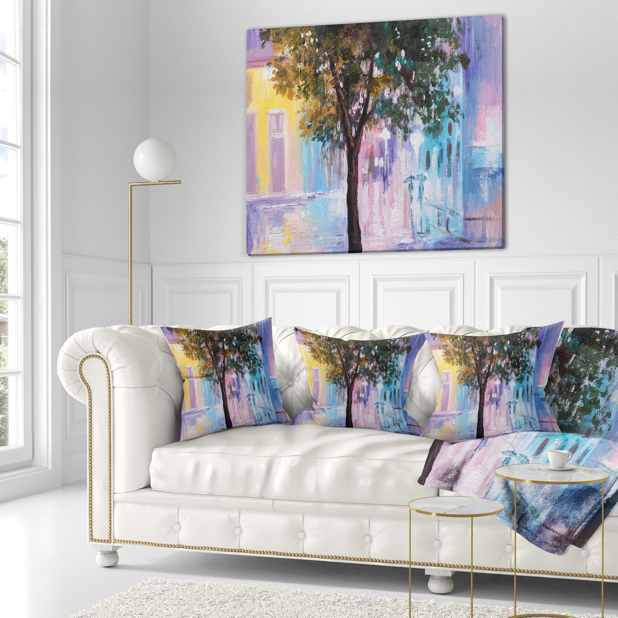 Designart Couple Walking in Rain - Landscape Printed Throw Pillow - 16x16