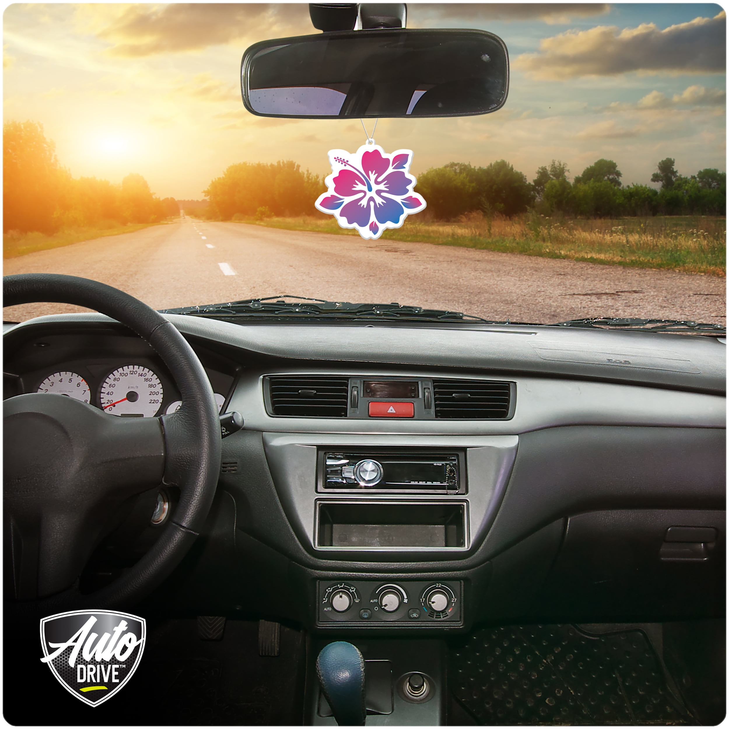 Auto Drive 5-Piece Black-Purple Hawaiian Hibiscus Car Kit, 43671WDI